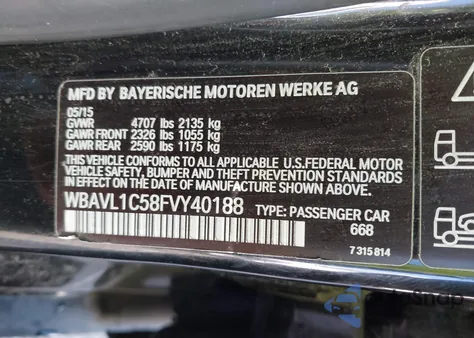 2015 BMW X1 xDrive28I z USA, uszkodzony, nr VIN WBAVL1C58FVY40188